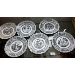 Six black and white Nursery plates by Gien of France