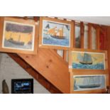 Four pine framed colour prints of Alfred Wallis paintings of ships