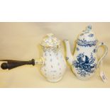 Worcester blue and white coffee pot, and T. Goode & Co. chocolate pot with two spouts and