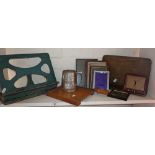 Assorted items, inc. photo frames, paper guillotine and music stands