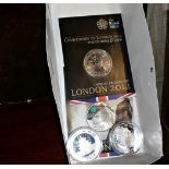 Royal Mint 2012 Olympics two carded commemorative coins, Guernsey 2009 Anniversary of the Moon