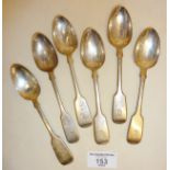 Set of 5 and one similar fiddle pattern teaspoons hallmarked for London 1837 William Eaton (the