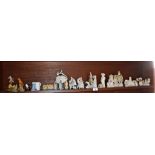 Shelf of assorted china ornaments inc. Victorian and Edwardian Staffordshire figurines