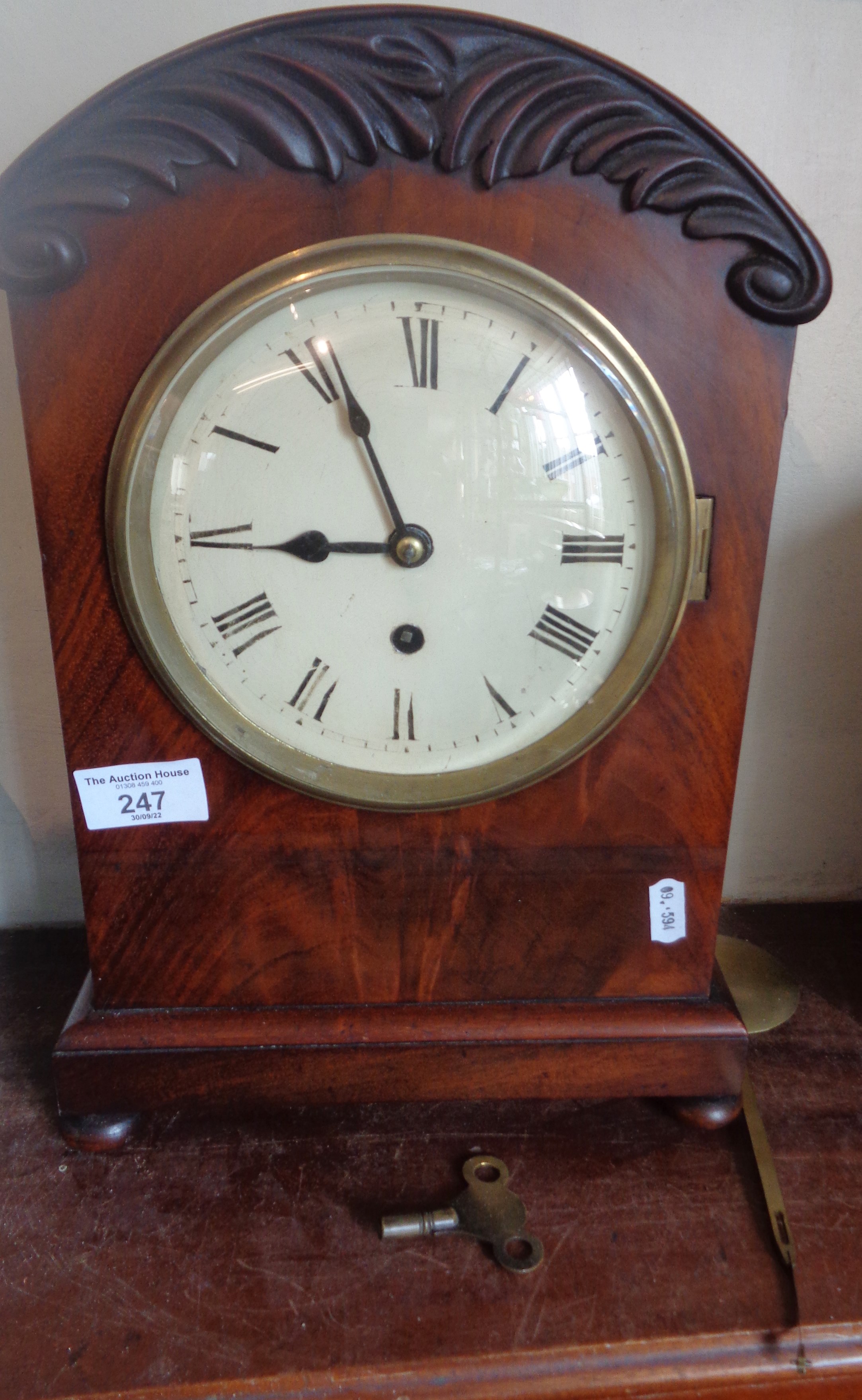 19th c. bracket clock with fusee movement in dome topped flame mahogany case