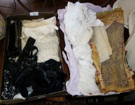 Collection of assorted antique lace and lacework (2 trays)