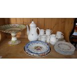 Royal Doulton coffee set, Bavarian floral cake plate set, large Victorian tazza or cake stand (A/F),