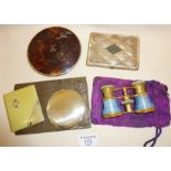 Hallmarked silver Kigu powder compact, Art Deco powder compact, opera glasses, tortoiseshell and