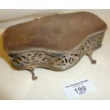 19th c. silver plated jewellery box with pierced surround and engraved design to lid