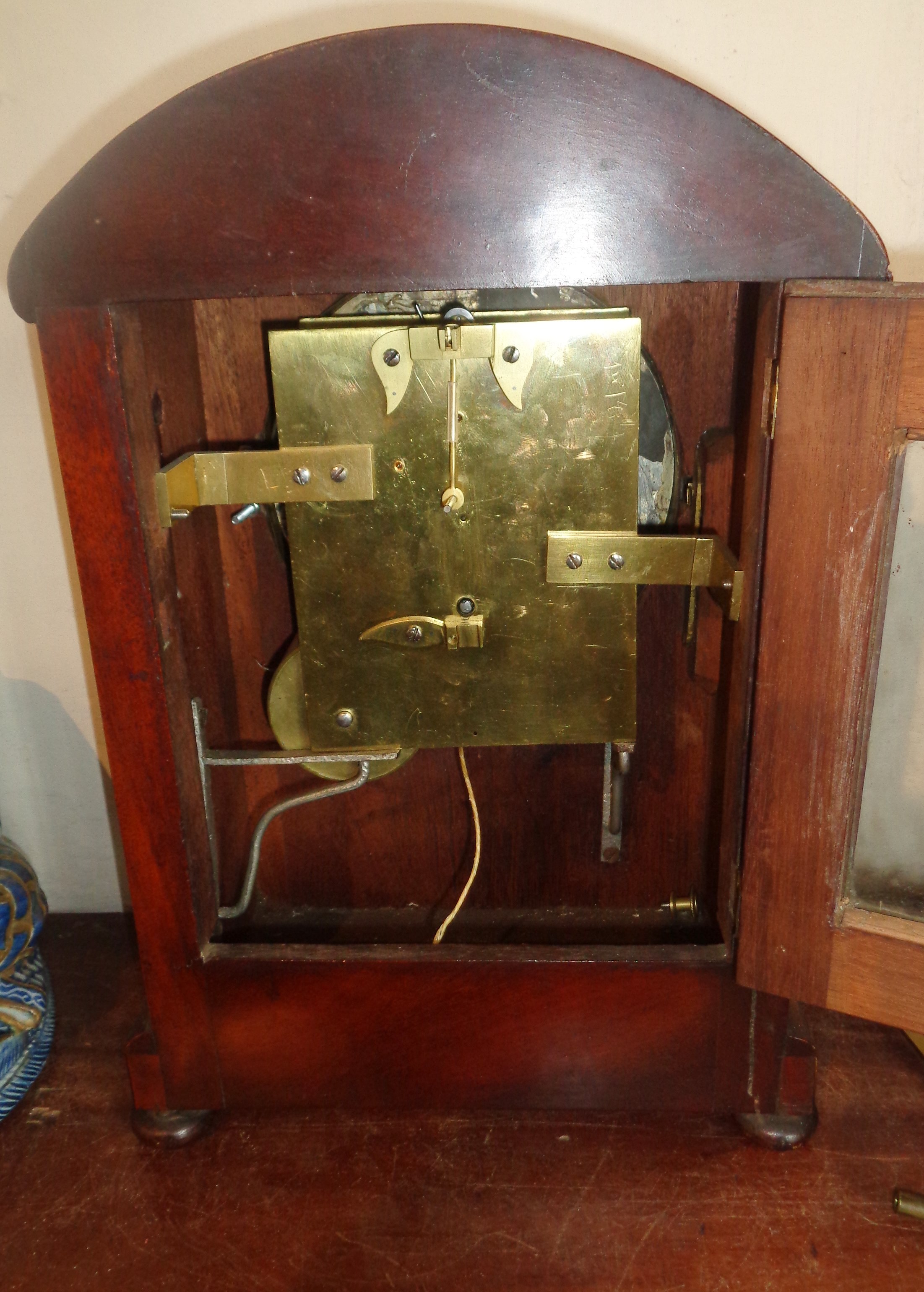 19th c. bracket clock with fusee movement in dome topped flame mahogany case - Image 2 of 2