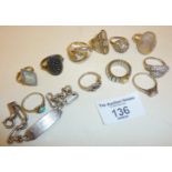 Assorted silver rings and bracelet, weight approx. 64g.
