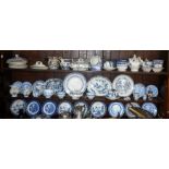 Extensive blue and white transfer china, inc. Spode Italian salt cellar, etc.