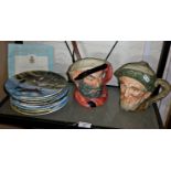 Two Royal Doulton character jugs - "Falstaff" and "Owd Mac" and 8 Royal Doulton plates from the