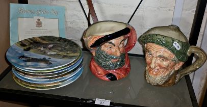 Two Royal Doulton character jugs - "Falstaff" and "Owd Mac" and 8 Royal Doulton plates from the