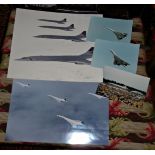 Two colour photos (16" x 12") of flight of four Concorde planes in formation to commemorate the 10th