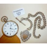 Stayte silver pocket watch with heavy silver Albert chain and fob. Chain approx. 32cm long and