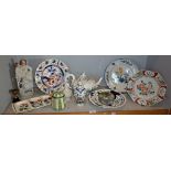 Assorted china, inc. Palissy, Victorian china teapot, Staffordshire figure, etc.