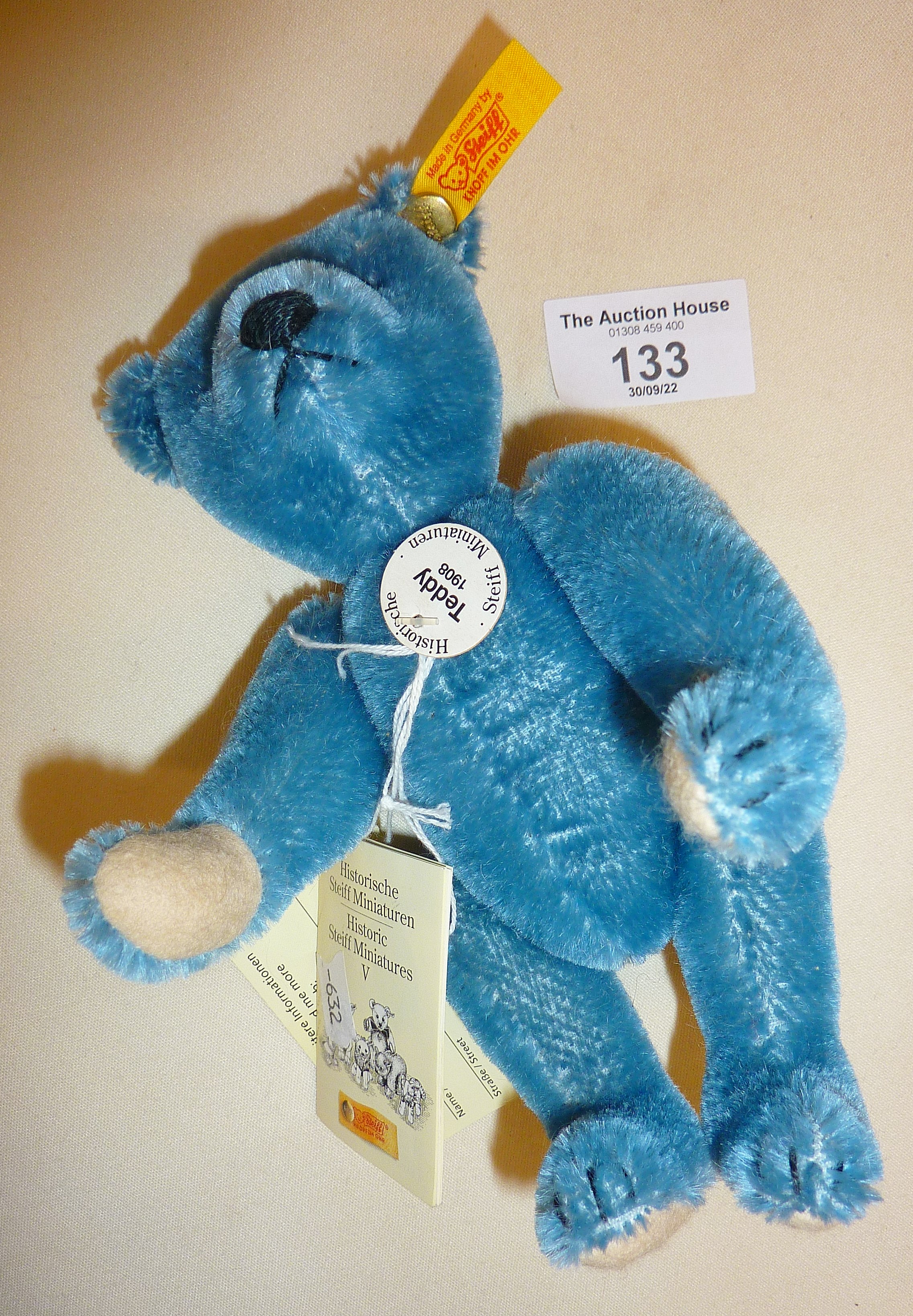 Blue Steiff miniature teddy bear