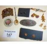 Antique and other jewellery, some gold and silver inc. 18ct earrings, 9ct pendant, etc.