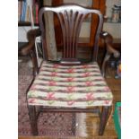 Victorian mahogany elbow chair with tapestry seat