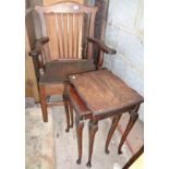 Nest of two tables and a 19th c. Trafalgar back elbow chair with solid seat
