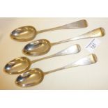 Set of four silver table spoons in the Old English pattern, hallmarked for London circa 1873 Chawner