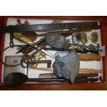Miscellaneous items inc. bunch of old keys, spelter head of a pixie, carved wood African salad