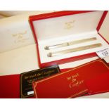 Cartier Paris Le Must Vendome silver and gold plated fountain and ballpoint pen set in case with