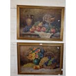 Two large oils on board of still life with fruit, signed "Rolli"