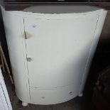 1950's painted bow fronted cabinet with drawer under