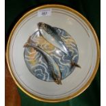 Studio pottery bowl with fishes decoration by Port Isaac Pottery (Barbara and Michael Hawkins), 10"