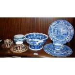 Royal Crown Derby cups and saucers, Copeland Spode and Booths blue and white plates, bowls, etc.