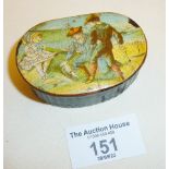 Victorian papier mache snuff box with pictorial lid showing children playing