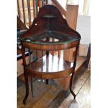 Georgian mahogany bow fronted corner washstand with gallery and single drawer to undertier and