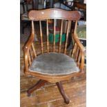 American oak stickback swivel office armchair