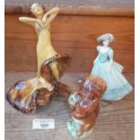 A Wade "Figures" mimi 3, a Beswick Squirrel Nutkin and a Coalport Beau Monde Angela figurine