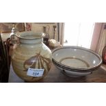 Two pieces of studio pottery, LeDieu Pottery vase, and bowl with impressed mark