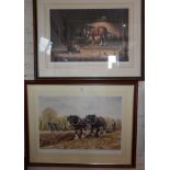 Large Limited Edition 15/500 signed colour print of heavy horses ploughing by Peter Goodhall, and