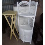 White painted wicker corner unit and a plant stand