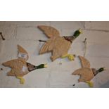 Three ceramic wall hanging flying ducks