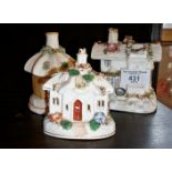 Three Staffordshire cottage pastille burners