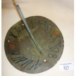 Antique bronze sundial finely engraved with calendar, dates, etc. Approx. 18cm in diameter.