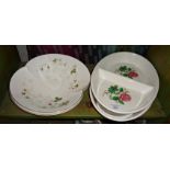 Two Portmeirion vegetable dishes and two Wedgwood Wild Strawberry bowls