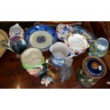 Assorted china inc. Royal Doulton character jug, Doulton stoneware biscuit barrel (A/F), Beswick