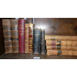 Various old leather bound books, inc. Niebuhr's Life and Letters, History of Toryism, Burder's