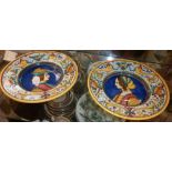 Pair of Deruta Majolica portrait wall plates, 10" diameter