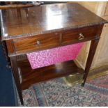 Edwardian mahogany sewing table with two drawers on fluted square legs