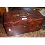 19th c. flame mahogany tea caddy with glass mixing bowl