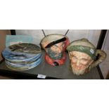 Two Royal Doulton character jugs - "Falstaff" and "Owd Mac" and eight Royal Doulton plates from