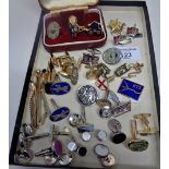 Collection of assorted vintage cufflinks, studs and badges, inc. Burma Star Association pin