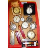 Nine various pocket watches and five penknives